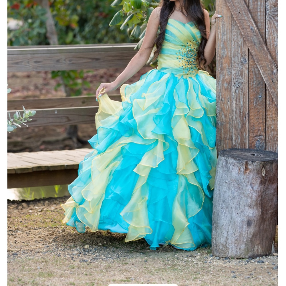 Blue and yellow dress for special occasion